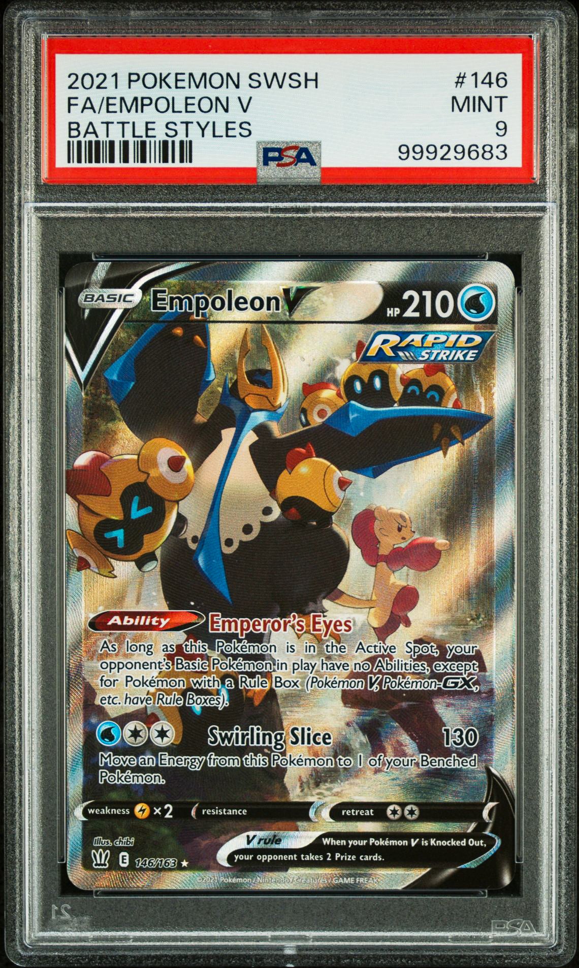 PSA Mint 9 Empoleon V 146/163 Full Art - 2021 Battle Styles - The Cosmic Rip