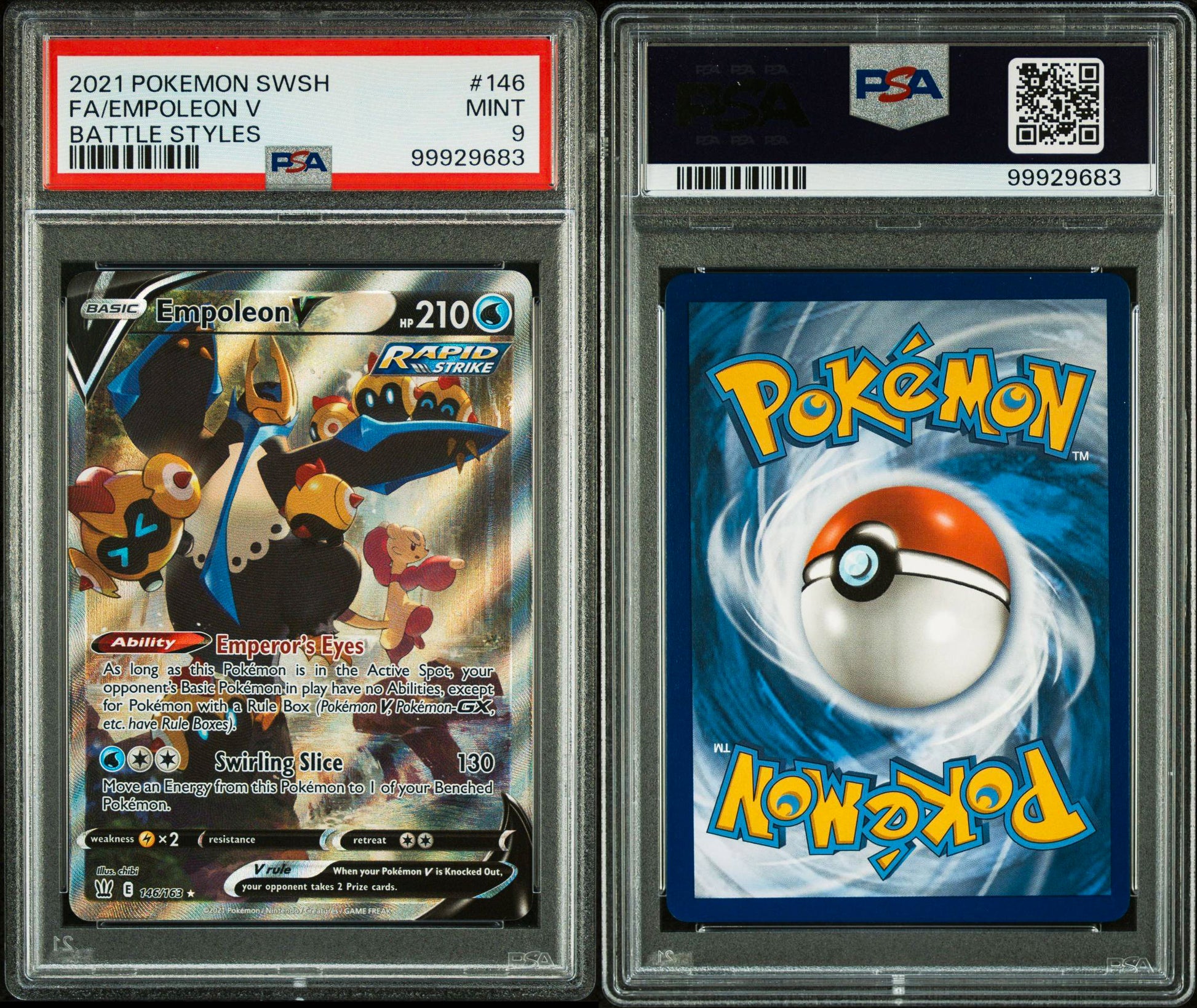 PSA Mint 9 Empoleon V 146/163 Full Art - 2021 Battle Styles - The Cosmic Rip
