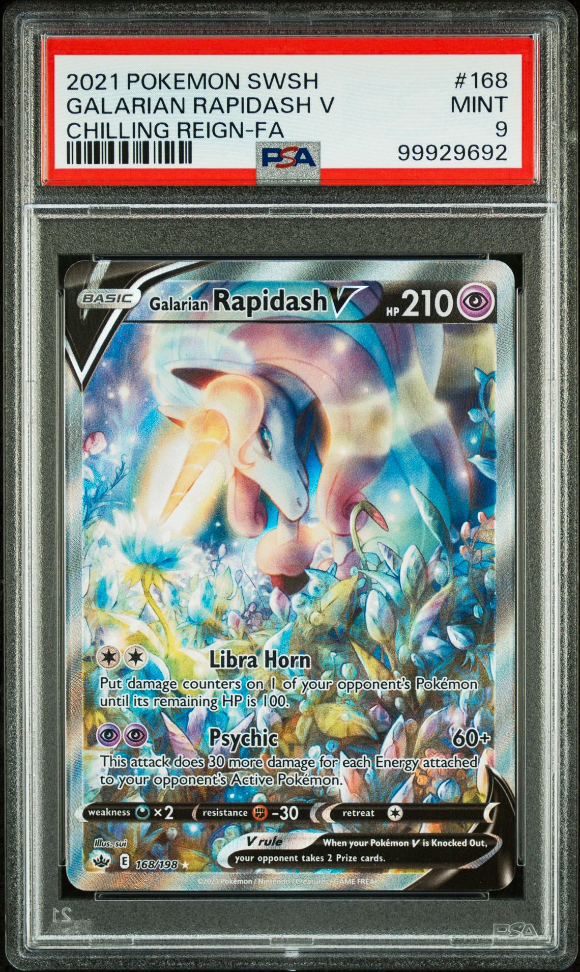 PSA Mint 9 Galarian Rapidash V 168/198 Full Art - 2021 Chilling Reign - The Cosmic Rip