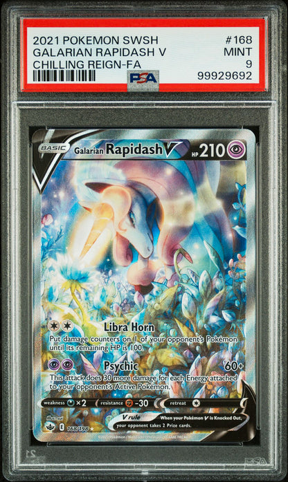 PSA Mint 9 Galarian Rapidash V 168/198 Full Art - 2021 Chilling Reign - The Cosmic Rip