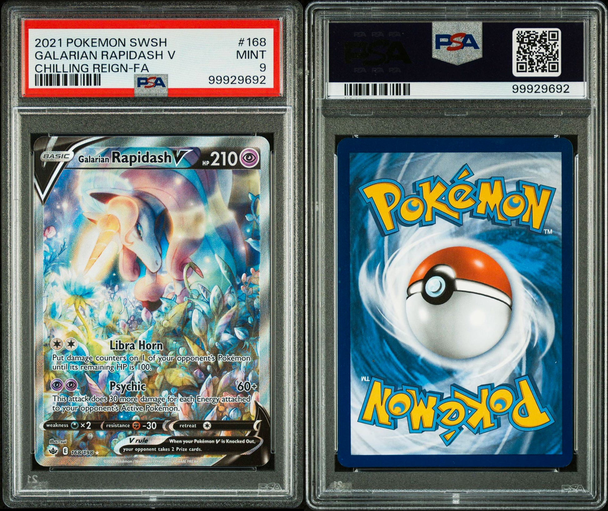 PSA Mint 9 Galarian Rapidash V 168/198 Full Art - 2021 Chilling Reign - The Cosmic Rip